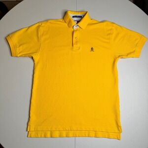 Tommy Hilfiger Mens Small Yellow Cotton Pique Polo Shirt Crest Logo Short Sleeve